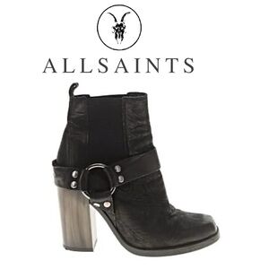 All Saints Black Leather Jules Block Heel Ankle Boots